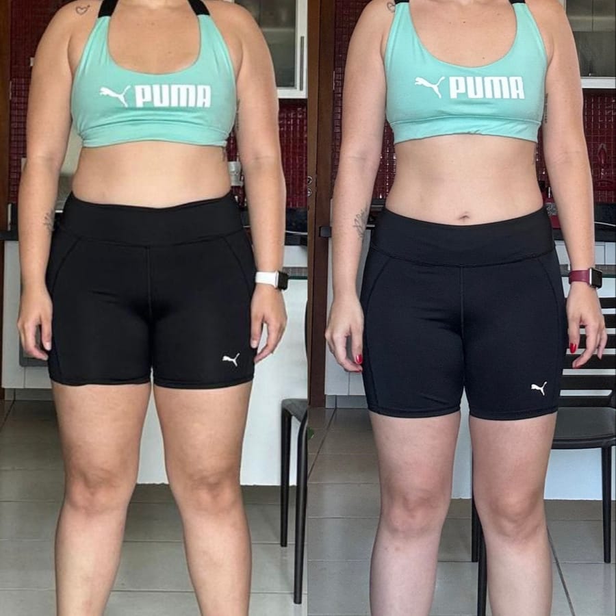 Foto de antes e depois de aluna do desafio